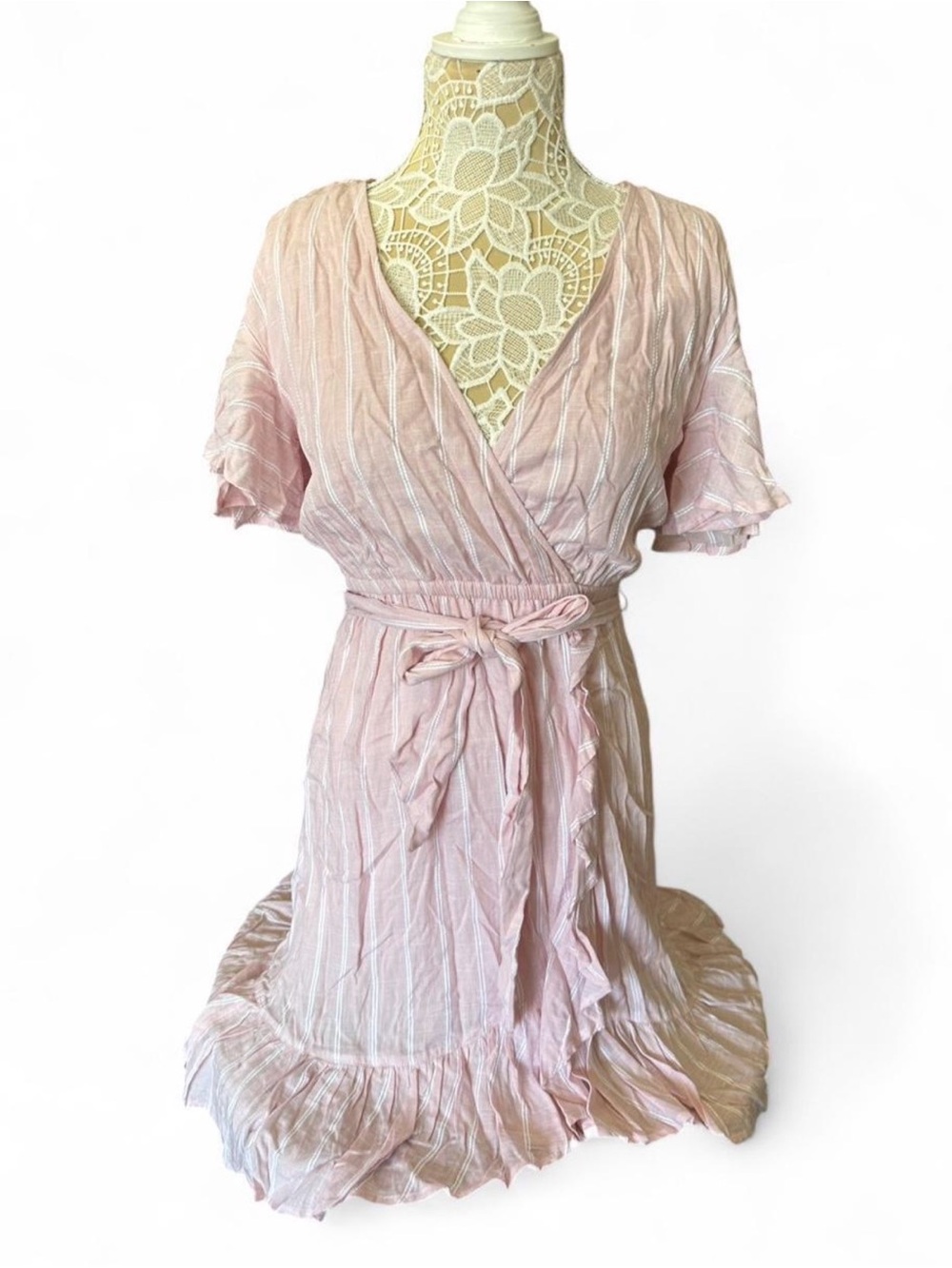 LC Lauren Conrad Soft Blush Crinkle Wrap Dress with Tie